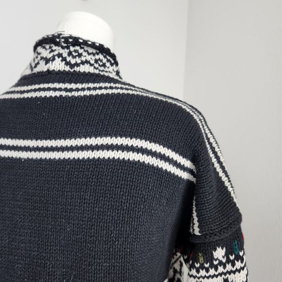 Vintage 90s Express Tricot Knit Sweater Floral Fair Isle Mock Neck Whimsigoth M - Picture 8 of 10